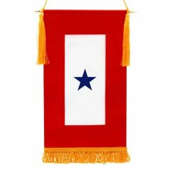 ANLEY 1.25 ft. x 2/3 ft. Fringed Flag w/ 2/3 ft. Wooden Flagpole and Golden Hanging Cord w/ Tassels - Military Service Banner