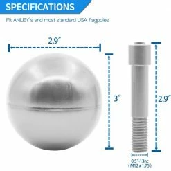 ANLEY 3 in. Flagpole Ball Topper Ornament - Silver Anodized Aluminum Finish 11 ANLEY 3 in. Flagpole Ball Topper Ornament - Silver Anodized Aluminum Finish -US Flora Bunda Sales 2022 anley flagpoles a flagpole ball sil 4f 1000