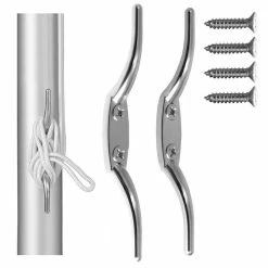 ANLEY 6 in. Silver FlagPole Cleat Hook Non-Rusting Rope Cleat - Mounting Screws Included (2-Piece)