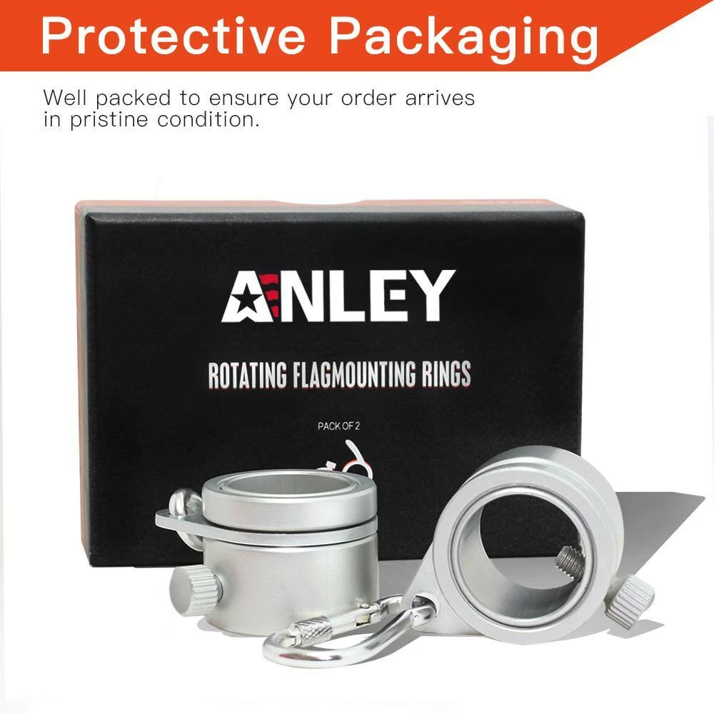 ANLEY 1.26 in. Dia Flag Pole Silver Aluminum Mounting Rings 360-Degree Anti Wrap with Carabiner (2-Pack) 9 ANLEY 1.26 in. Dia Flag Pole Silver Aluminum Mounting Rings 360-Degree Anti Wrap with Carabiner (2-Pack) - Image 7