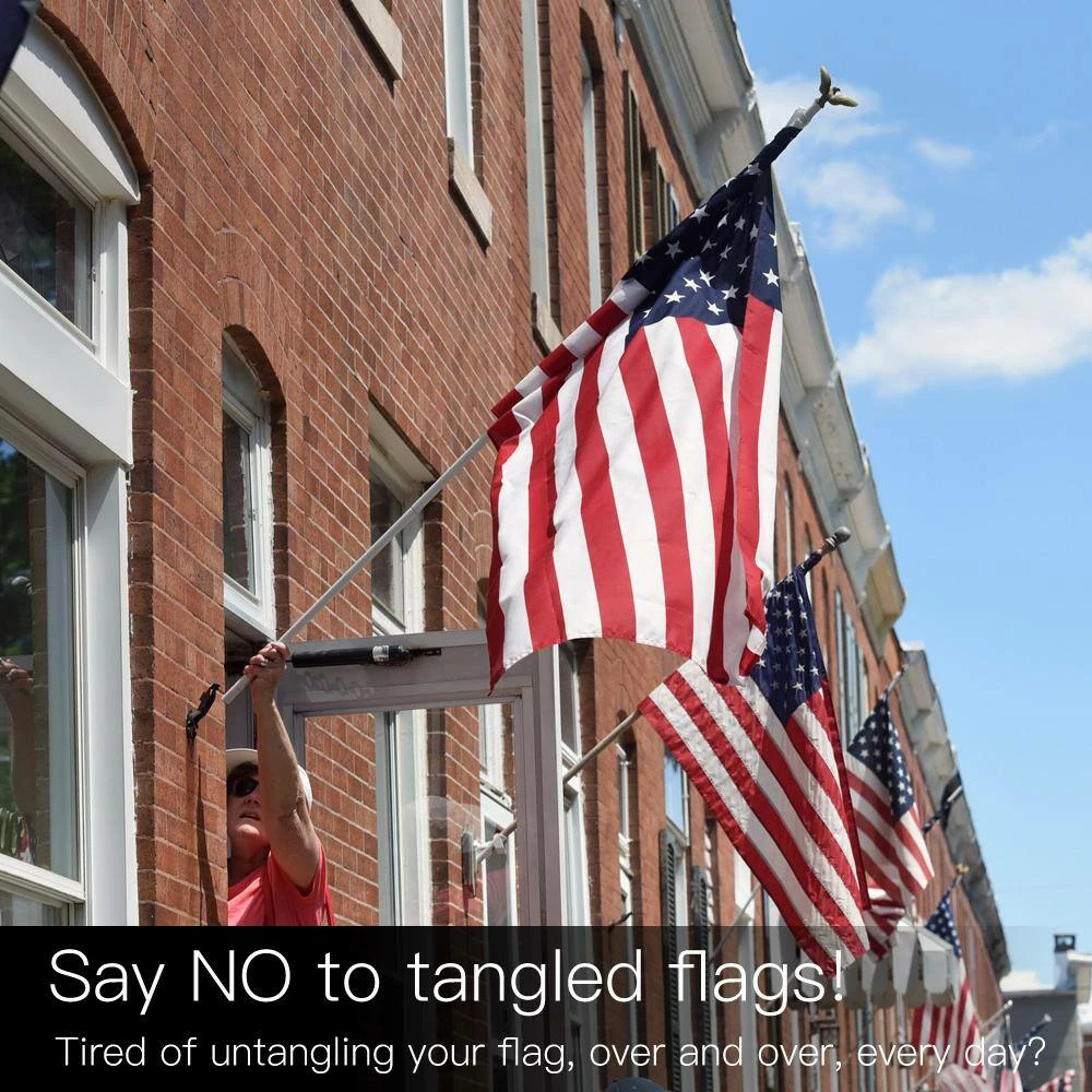 ANLEY 6 ft. Tangle-Free Flagpole, Aluminum Spinning Wall Mount 1 in. Flag Pole Heavy-Duty and Rust Free Silver (Set of 2) 5 ANLEY 6 ft. Tangle-Free Flagpole, Aluminum Spinning Wall Mount 1 in. Flag Pole Heavy-Duty and Rust Free Silver (Set of 2) - Image 3