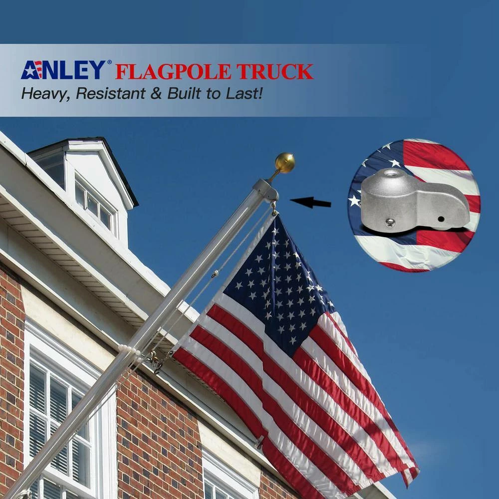ANLEY 2 in. x 4.3 in. Sliver Cast Aluminum Standard US Accessories Flag Pole Truck with Nylon Heavy-Duty Pulley 8 ANLEY 2 in. x 4.3 in. Sliver Cast Aluminum Standard US Accessories Flag Pole Truck with Nylon Heavy-Duty Pulley - Image 6