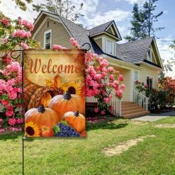 ANLEY 18 in. x 12.5 in. Garden Flag Pumpkin in Cornucopia Decorative Autumn Welcome Garden Flags Double Sided -US Flora Bunda Sales 2022 anley garden flags a flag garden pumpking 4f 1000