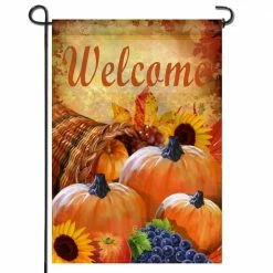 ANLEY 18 in. x 12.5 in. Garden Flag Pumpkin in Cornucopia Decorative Autumn Welcome Garden Flags Double Sided