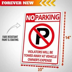 ANLEY 14 in. x 10 in. No Parking Sign - Violators Will Be Towed Away at Vehicle Owners Expense Metal Warning Sign -US Flora Bunda Sales 2022 anley garden statues a sign noparking 76 1000