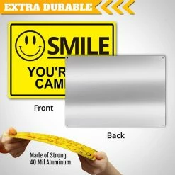 ANLEY 7 in. x 10 in. Smile You're on Camera Sign - - Video Surveillance Security Metal Warning Sign (2-Pack) -US Flora Bunda Sales 2022 anley garden statues a sign smile 2pc 44 1000