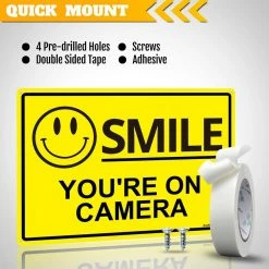 ANLEY 7 in. x 10 in. Smile You're on Camera Sign - - Video Surveillance Security Metal Warning Sign (2-Pack) -US Flora Bunda Sales 2022 anley garden statues a sign smile 2pc fa 1000