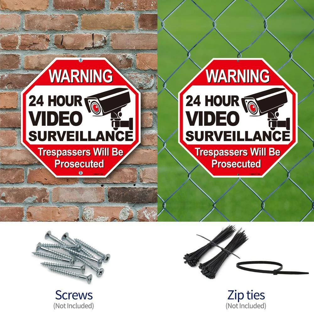 ANLEY 12 in. x 12 in. 24-Hour Video Surveillance Aluminum Warning Sign - Trespassers Will Be Prosecuted 6 ANLEY 12 in. x 12 in. 24-Hour Video Surveillance Aluminum Warning Sign - Trespassers Will Be Prosecuted - Image 4