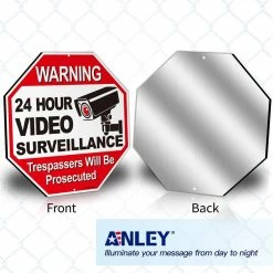 ANLEY 12 in. x 12 in. 24-Hour Video Surveillance Aluminum Warning Sign - Trespassers Will Be Prosecuted ( Pack of 2) -US Flora Bunda Sales 2022 anley garden statues a sign surveillance 2pc fa 1000
