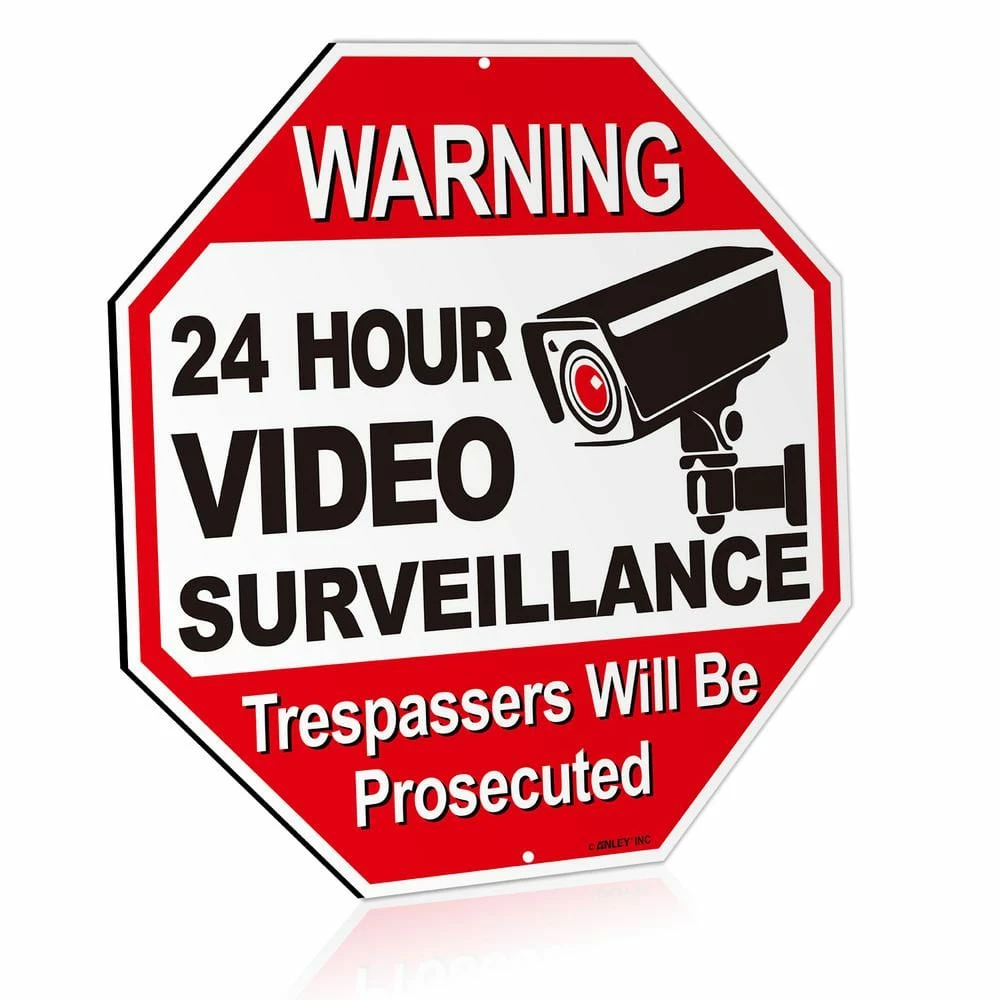 ANLEY 12 in. x 12 in. 24-Hour Video Surveillance Aluminum Warning Sign - Trespassers Will Be Prosecuted 3 ANLEY 12 in. x 12 in. 24-Hour Video Surveillance Aluminum Warning Sign - Trespassers Will Be Prosecuted