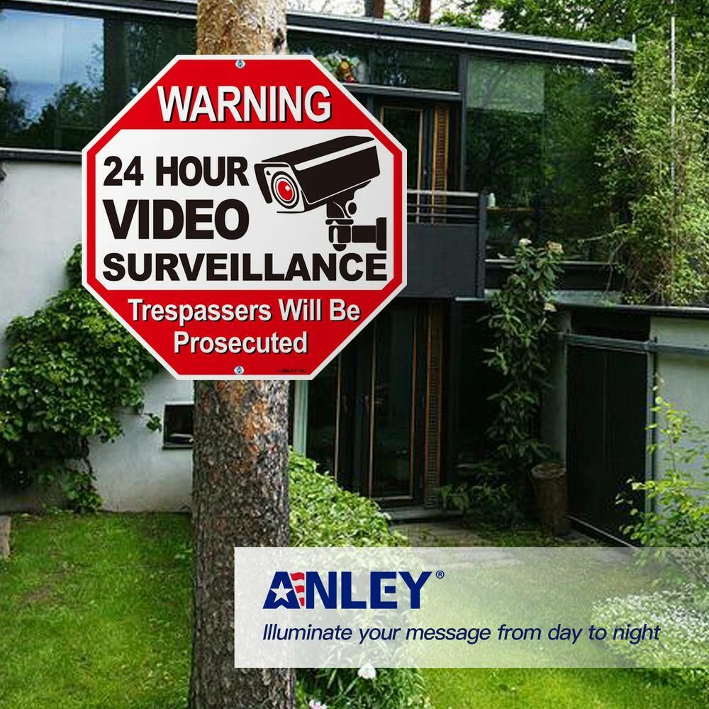 ANLEY 12 in. x 12 in. 24-Hour Video Surveillance Aluminum Warning Sign - Trespassers Will Be Prosecuted 4 ANLEY 12 in. x 12 in. 24-Hour Video Surveillance Aluminum Warning Sign - Trespassers Will Be Prosecuted - Image 2