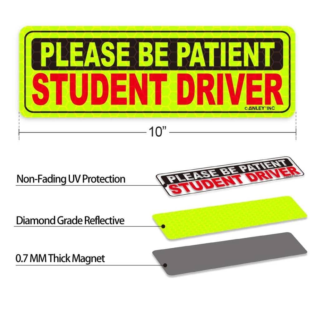 ANLEY 10 in. x 3.3 in. Reflective Student Driver Magnetic Car Signs - Please Be Patient Student Driver (6-Pack) 4 ANLEY 10 in. x 3.3 in. Reflective Student Driver Magnetic Car Signs - Please Be Patient Student Driver (6-Pack) - Image 2