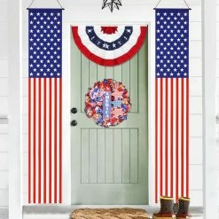 ANLEY 12 in. x 72 in. American Flag Pull-Down Door Banners Porch Signs- USA Flag Hanging Wall Banner (2 Pieces)