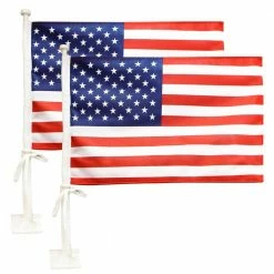 ANLEY 11 in. x 17 in. Premium Car Flag with Flagpole Mount and American Flag - Double Sided USA Flag (2-Pack)