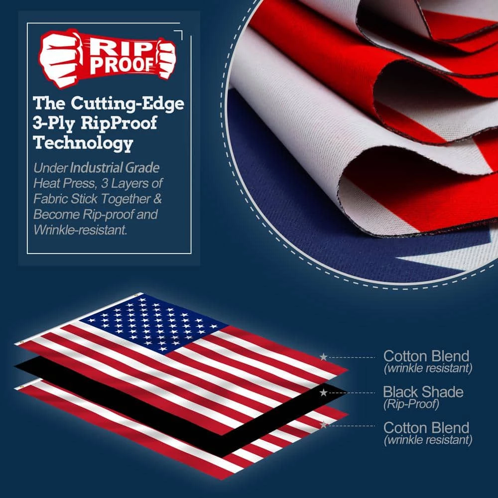 ANLEY 3 ft. x 5 ft. Rip-Proof Technology Double Sided 3-Ply American USA Flag Longest Lasting USA Flags 4 ANLEY 3 ft. x 5 ft. Rip-Proof Technology Double Sided 3-Ply American USA Flag Longest Lasting USA Flags - Image 2