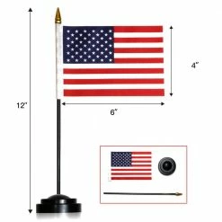 ANLEY 4 in. x 6 in. Miniature American US Desktop Flag USA Deluxe Desk Flag Set with 12 in. Solid Plastic Pole -US Flora Bunda Sales 2022 anley house flags a flag desk us 44 1000