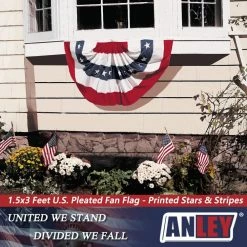 ANLEY 1.5 ft. x 3 ft. USA Pleated Half Fan Flag Bunting Patriotic Stars and Stripes Banner with Canvas Header Brass Grommets -US Flora Bunda Sales 2022 anley house flags a flag fan us 1 5x3ft 1f 1000