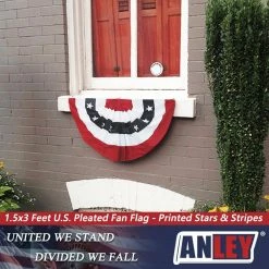 ANLEY 1.5 ft. x 3 ft. USA Pleated Half Fan Flag Bunting Patriotic Stars and Stripes Banner with Canvas Header Brass Grommets -US Flora Bunda Sales 2022 anley house flags a flag fan us 1 5x3ft 44 1000