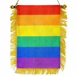 ANLEY 1/3 ft. x 1/2 ft. Rainbow Fringy Window Hanging Flag - Rainbow LGBT Gay Pride Hanging Flag