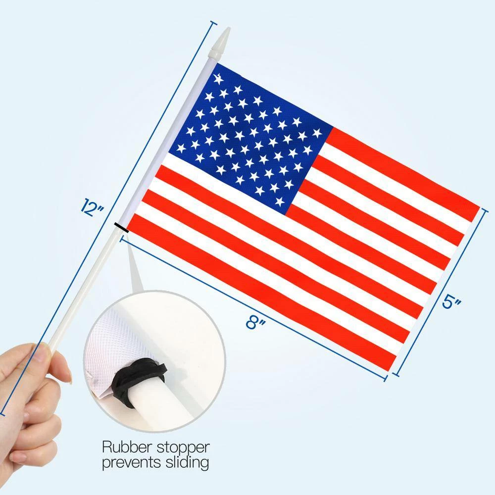 ANLEY American US 5 in. x 8 in. Handheld Mini Stick Flag with 12 in. White Solid Pole United State Hand Held Spear Top 1-Dozen 6 ANLEY American US 5 in. x 8 in. Handheld Mini Stick Flag with 12 in. White Solid Pole United State Hand Held Spear Top 1-Dozen - Image 4