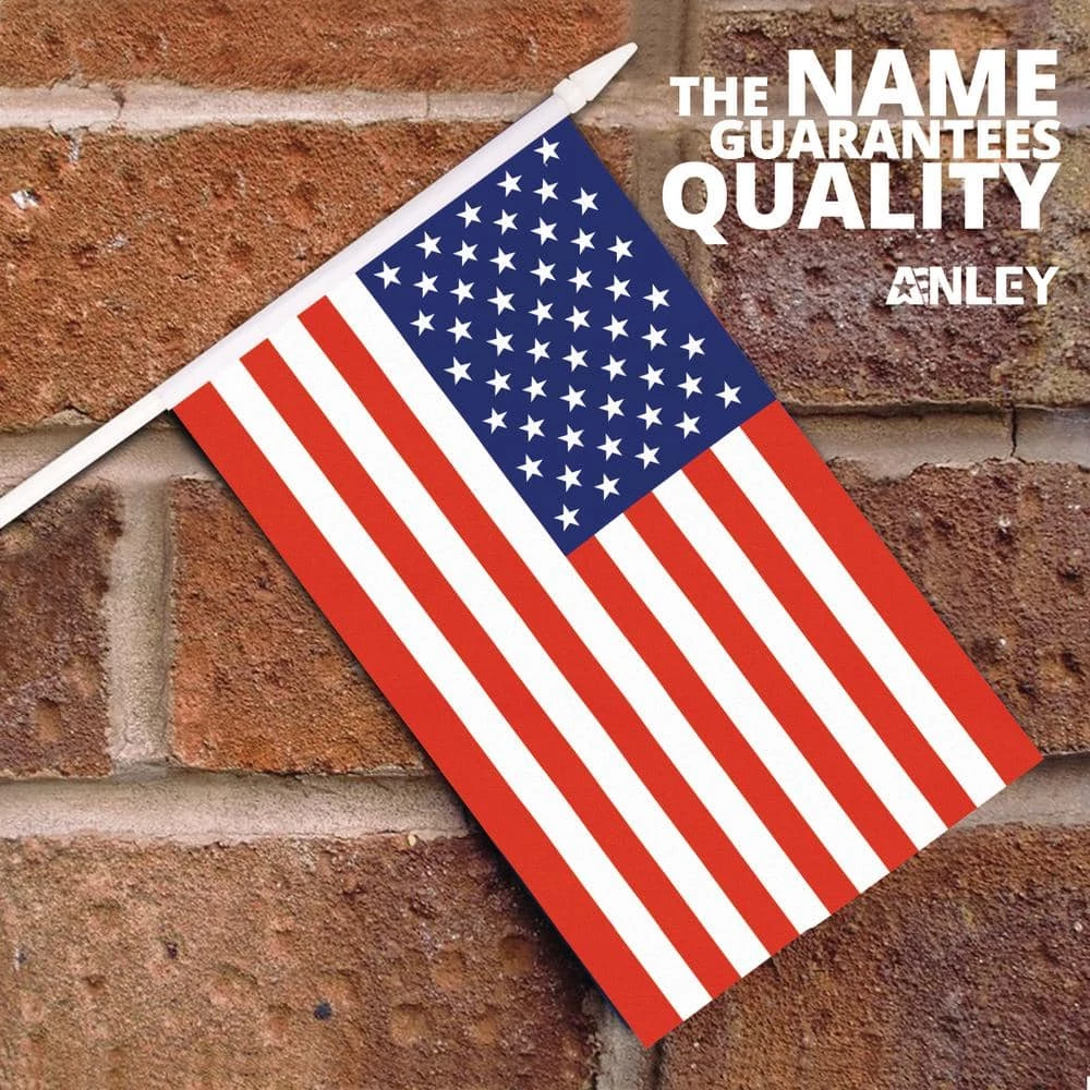 ANLEY American US 5 in. x 8 in. Handheld Mini Stick Flag with 12 in. White Solid Pole United State Hand Held Spear Top 1-Dozen 4 ANLEY American US 5 in. x 8 in. Handheld Mini Stick Flag with 12 in. White Solid Pole United State Hand Held Spear Top 1-Dozen - Image 2