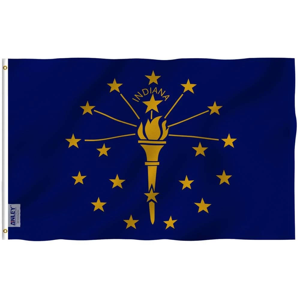 ANLEY Fly Breeze 3 ft. x 5 ft. Polyester Indiana State Flag 2-Sided Flags Banners with Brass Grommets and Canvas Header 3 ANLEY Fly Breeze 3 ft. x 5 ft. Polyester Indiana State Flag 2-Sided Flags Banners with Brass Grommets and Canvas Header