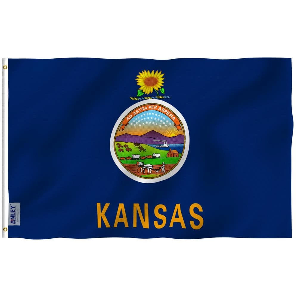 ANLEY Fly Breeze 3 ft. x 5 ft. Polyester Kansas State Flag 2-Sided Flags Banners with Brass Grommets and Canvas Header 3 ANLEY Fly Breeze 3 ft. x 5 ft. Polyester Kansas State Flag 2-Sided Flags Banners with Brass Grommets and Canvas Header