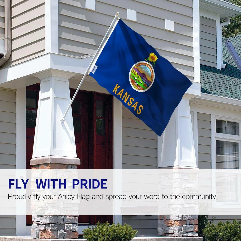 ANLEY Fly Breeze 3 ft. x 5 ft. Polyester Kansas State Flag 2-Sided Flags Banners with Brass Grommets and Canvas Header 4 ANLEY Fly Breeze 3 ft. x 5 ft. Polyester Kansas State Flag 2-Sided Flags Banners with Brass Grommets and Canvas Header - Image 2
