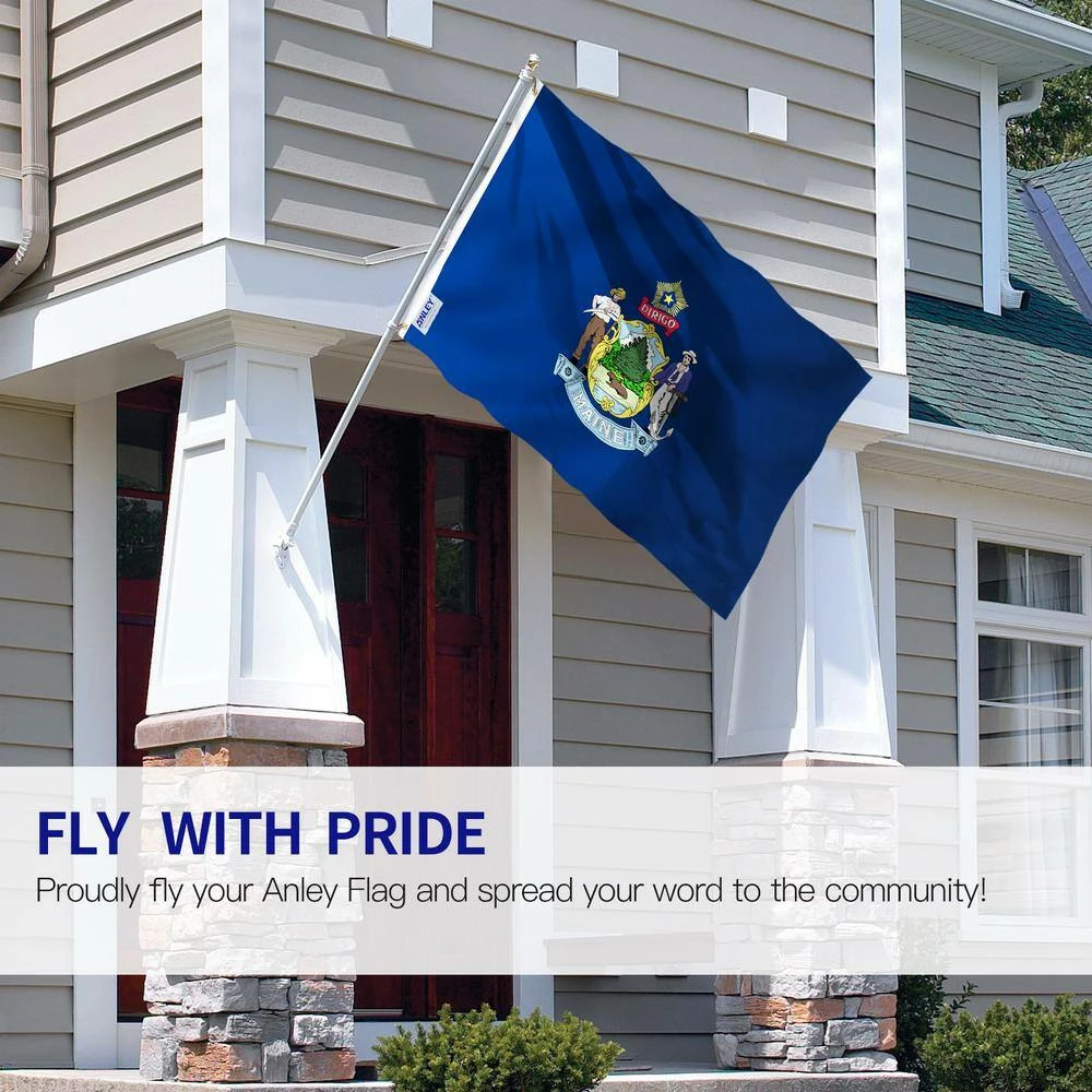ANLEY Fly Breeze 3 ft. x 5 ft. Polyester Maine State Flag 2-Sided Flags Banners with Brass Grommets and Canvas Header 4 ANLEY Fly Breeze 3 ft. x 5 ft. Polyester Maine State Flag 2-Sided Flags Banners with Brass Grommets and Canvas Header - Image 2