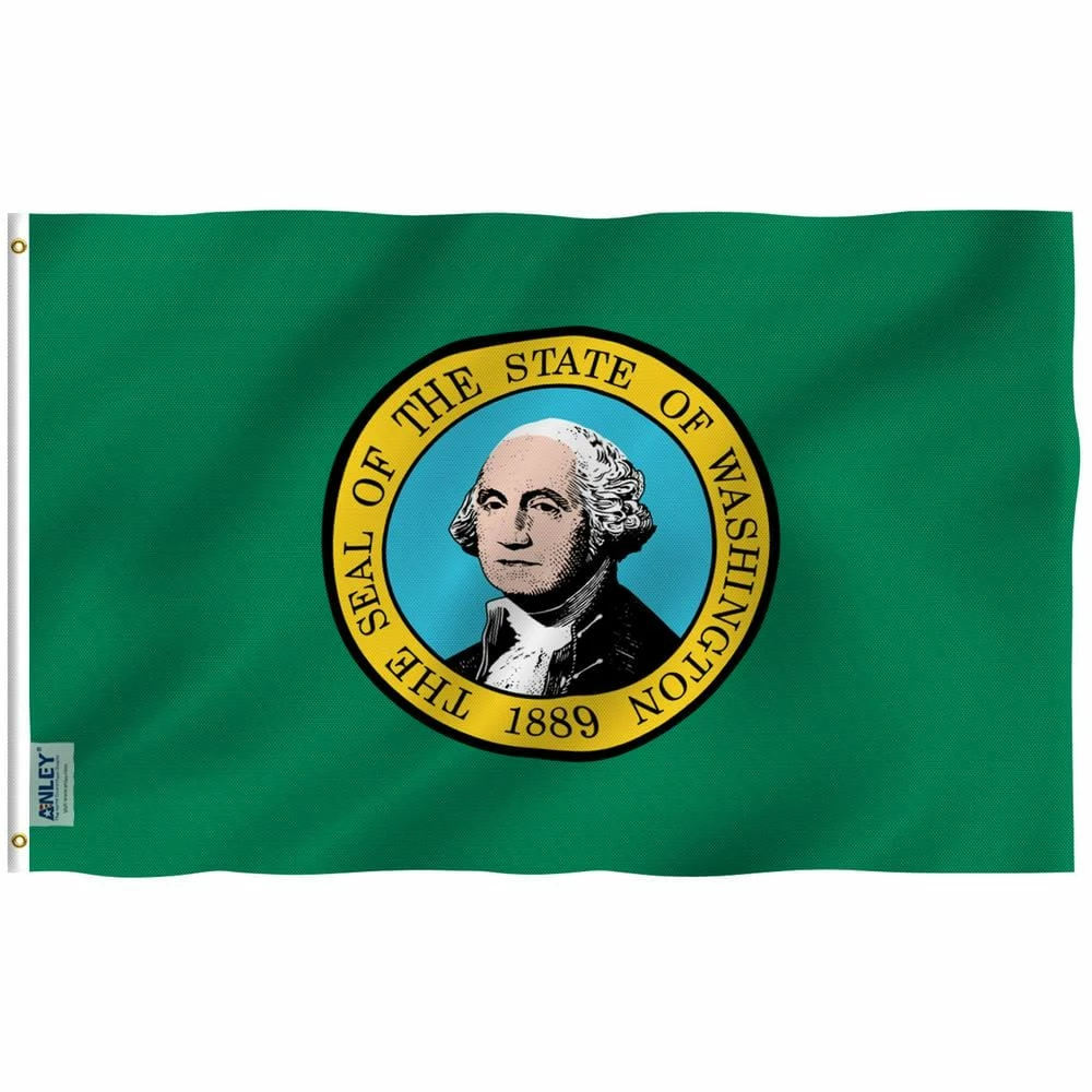 ANLEY Fly Breeze 3 ft. x 5 ft. Polyester Washington State Flag 2-Sided Flags Banners with Brass Grommets and Canvas Header 3 ANLEY Fly Breeze 3 ft. x 5 ft. Polyester Washington State Flag 2-Sided Flags Banners with Brass Grommets and Canvas Header
