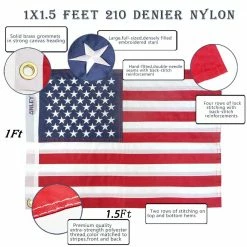 ANLEY 1 ft. x 1.5 ft. American US Flag Heavy-Duty Nylon - Embroidered Stars and Sewn Stripes - USA Banner Flags -US Flora Bunda Sales 2022 anley house flags a flag us sewn 1x1 5 4f 1000