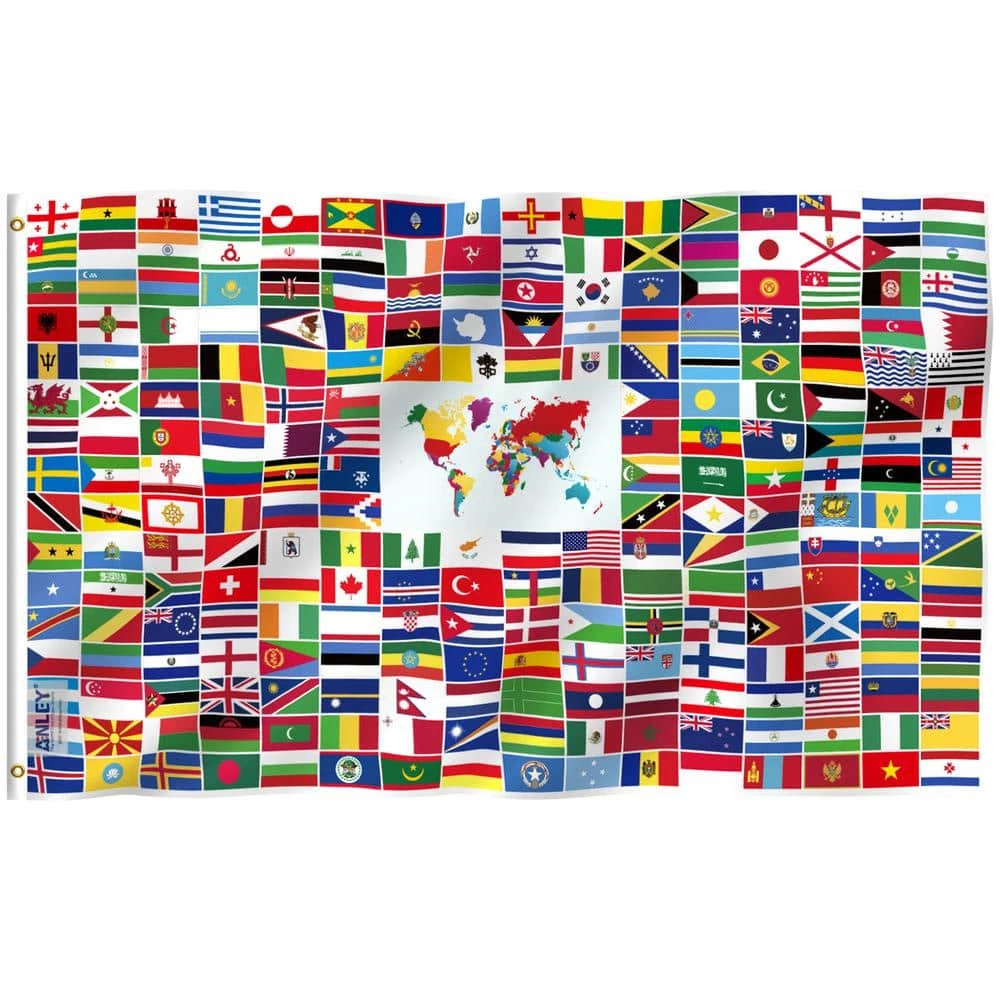 ANLEY Fly Breeze 3 ft. x 5 ft. Polyester Global World Flag 216 International Country Flags 3 ANLEY Fly Breeze 3 ft. x 5 ft. Polyester Global World Flag 216 International Country Flags