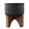 Flora Bunda 7 in. Black Mountain Cement Pot with Wood Stand Mid-Century Planter -US Flora Bunda Sales 2022 black flora bunda plant pots ct506e bk 64 1000