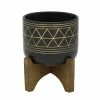 Flora Bunda Mid-Century 5 in. Black/Gold Line Ceramic Geometric Pot with Wood Stand Planter -US Flora Bunda Sales 2022 black gold flora bunda plant pots ct044e bk gd 64 1000