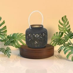 US Flora Bunda Sales 2022 24 Flora Bunda 5.75 in. LED Herringbone Ceramic Lantern
