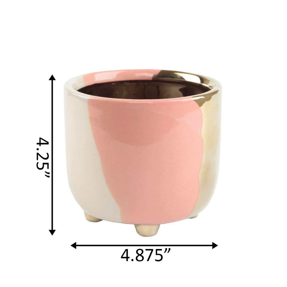 Flora Bunda 4.8 in. 3-Tone Blush Ceramic Footed Planter 4 Flora Bunda 4.8 in. 3-Tone Blush Ceramic Footed Planter - Image 2