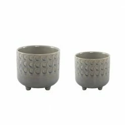 Flora Bunda 6 in. x 4.75 in. Glass Blue Small Moon Phase Footed Planter (Set of 2)