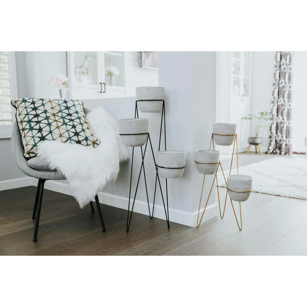 Flora Bunda 36 in. H 7 in. Gray Concrete 3-Tier Lava Cement Plant Pot Sets 5 Flora Bunda 36 in. H 7 in. Gray Concrete 3-Tier Lava Cement Plant Pot Sets - Image 3