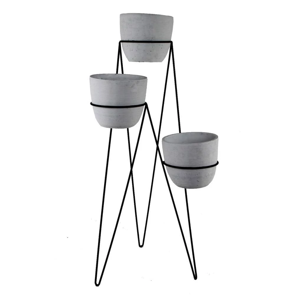 Flora Bunda 36 in. H 7 in. Gray Concrete 3-Tier Lava Cement Plant Pot Sets 3 Flora Bunda 36 in. H 7 in. Gray Concrete 3-Tier Lava Cement Plant Pot Sets