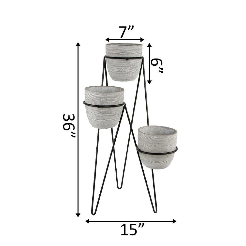 Flora Bunda 36 in. H 7 in. Gray Concrete 3-Tier Lava Cement Plant Pot Sets 4 Flora Bunda 36 in. H 7 in. Gray Concrete 3-Tier Lava Cement Plant Pot Sets - Image 2
