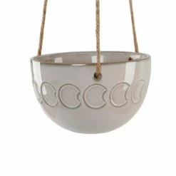Flora Bunda 5 in. Ivory Ceramic Moon Phase Hanging Planter Pot