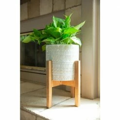 Flora Bunda 10 in. and 8 in. Ivory White Aqueduct Ceramic Plant Pot on Wood Stand Mid Century Planter (Set of 2) 10 Flora Bunda 10 in. and 8 in. Ivory White Aqueduct Ceramic Plant Pot on Wood Stand Mid Century Planter (Set of 2) -US Flora Bunda Sales 2022 ivory flora bunda plant pots ct1472e2 ivory 1f 1000