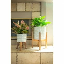 Flora Bunda 10 in. and 8 in. Ivory White Aqueduct Ceramic Plant Pot on Wood Stand Mid Century Planter (Set of 2) 9 Flora Bunda 10 in. and 8 in. Ivory White Aqueduct Ceramic Plant Pot on Wood Stand Mid Century Planter (Set of 2) -US Flora Bunda Sales 2022 ivory flora bunda plant pots ct1472e2 ivory 4f 1000
