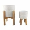 Flora Bunda 10 in. and 8 in. Ivory White Aqueduct Ceramic Plant Pot on Wood Stand Mid Century Planter (Set of 2) -US Flora Bunda Sales 2022 ivory flora bunda plant pots ct1472e2 ivory 64 1000