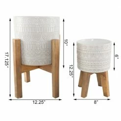 Flora Bunda 10 in. and 8 in. Ivory White Aqueduct Ceramic Plant Pot on Wood Stand Mid Century Planter (Set of 2) 8 Flora Bunda 10 in. and 8 in. Ivory White Aqueduct Ceramic Plant Pot on Wood Stand Mid Century Planter (Set of 2) -US Flora Bunda Sales 2022 ivory flora bunda plant pots ct1472e2 ivory c3 1000