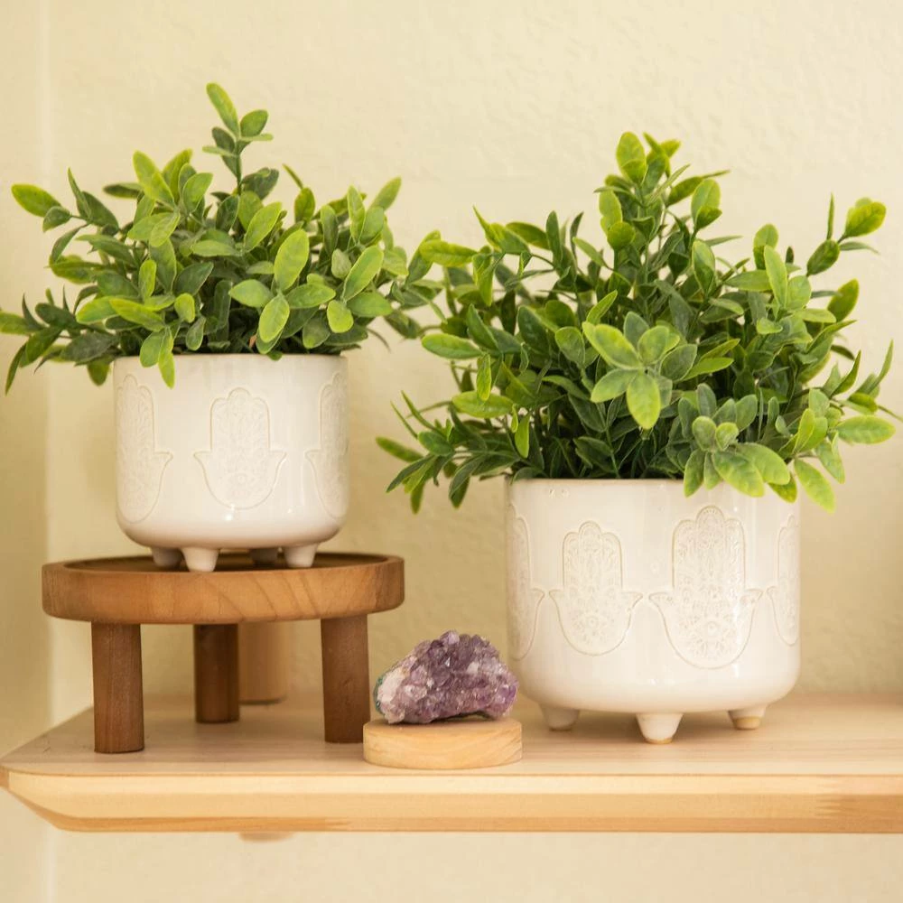 Flora Bunda 6 in. x 4.75 in. Hamsa Hand Footed Ceramic Planter, (Set of 2) 5 Flora Bunda 6 in. x 4.75 in. Hamsa Hand Footed Ceramic Planter, (Set of 2) - Image 3