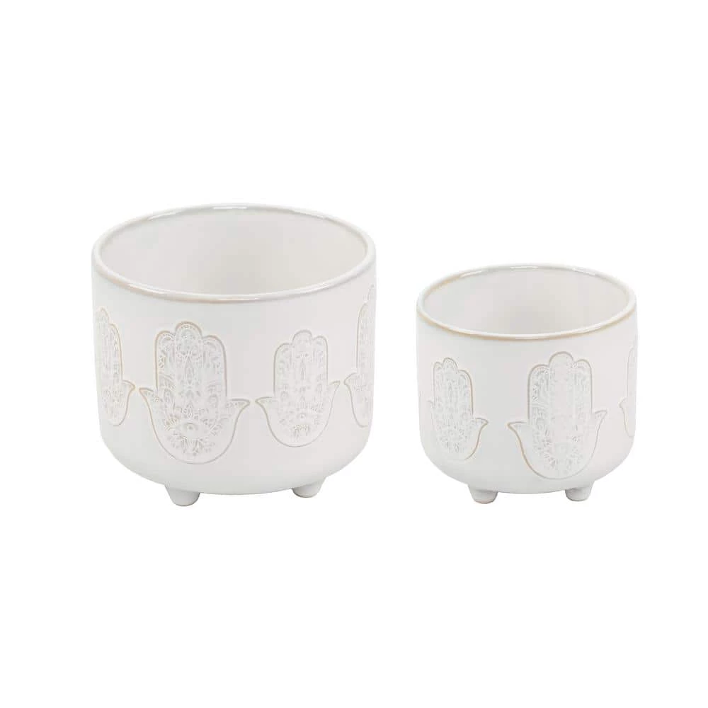 Flora Bunda 6 in. x 4.75 in. Hamsa Hand Footed Ceramic Planter, (Set of 2) 3 Flora Bunda 6 in. x 4.75 in. Hamsa Hand Footed Ceramic Planter, (Set of 2)