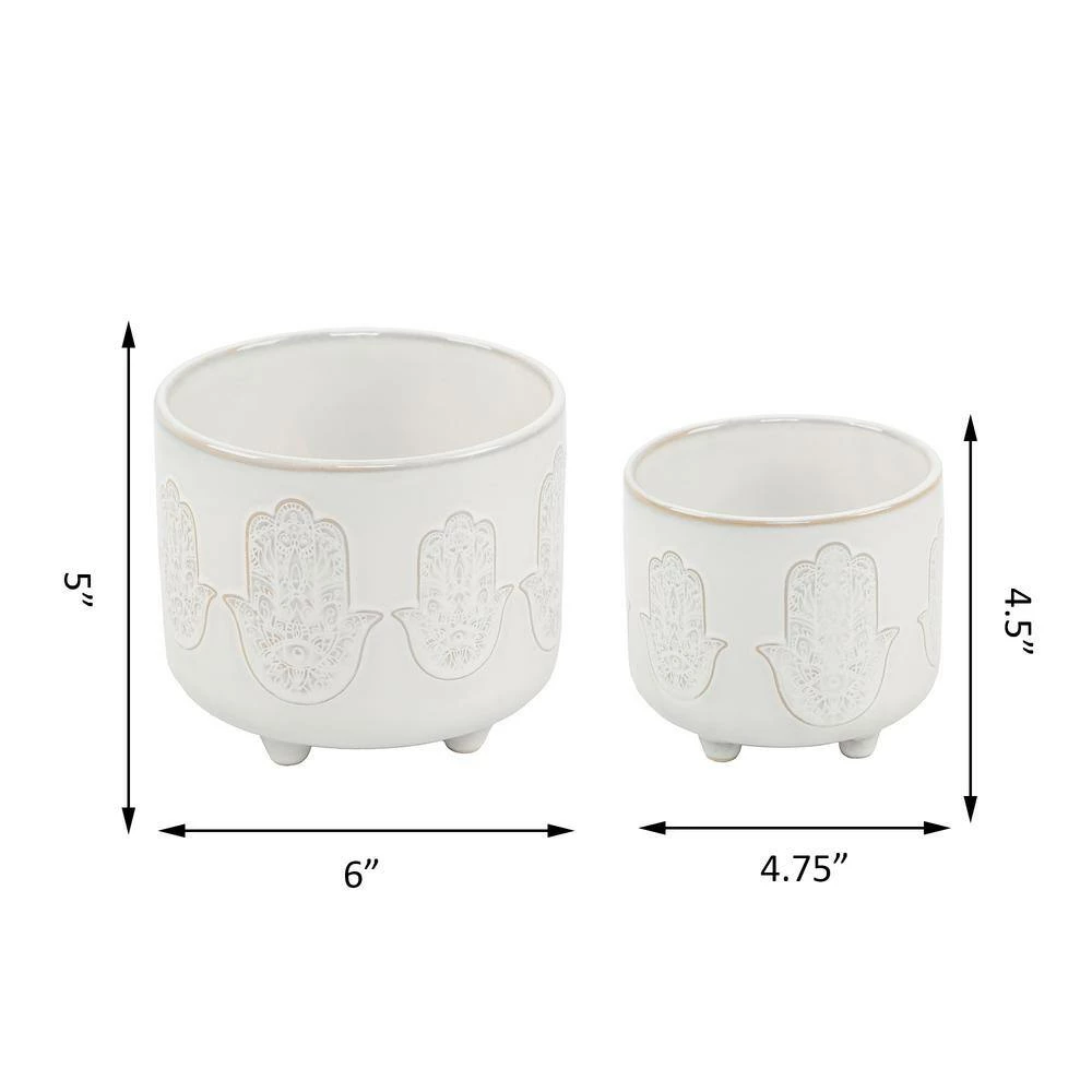 Flora Bunda 6 in. x 4.75 in. Hamsa Hand Footed Ceramic Planter, (Set of 2) 4 Flora Bunda 6 in. x 4.75 in. Hamsa Hand Footed Ceramic Planter, (Set of 2) - Image 2