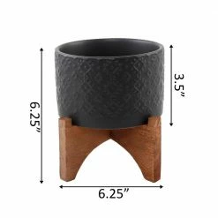 Flora Bunda 5 in. Matte Black Indian Ceramic Planter on Wood Stand Mid-Century Planter -US Flora Bunda Sales 2022 matte black flora bunda plant pots ct902e mtbk c3 1000