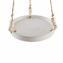 Flora Bunda 7.8 in Matte White Mayan Ceramic Planter Hanging Stand